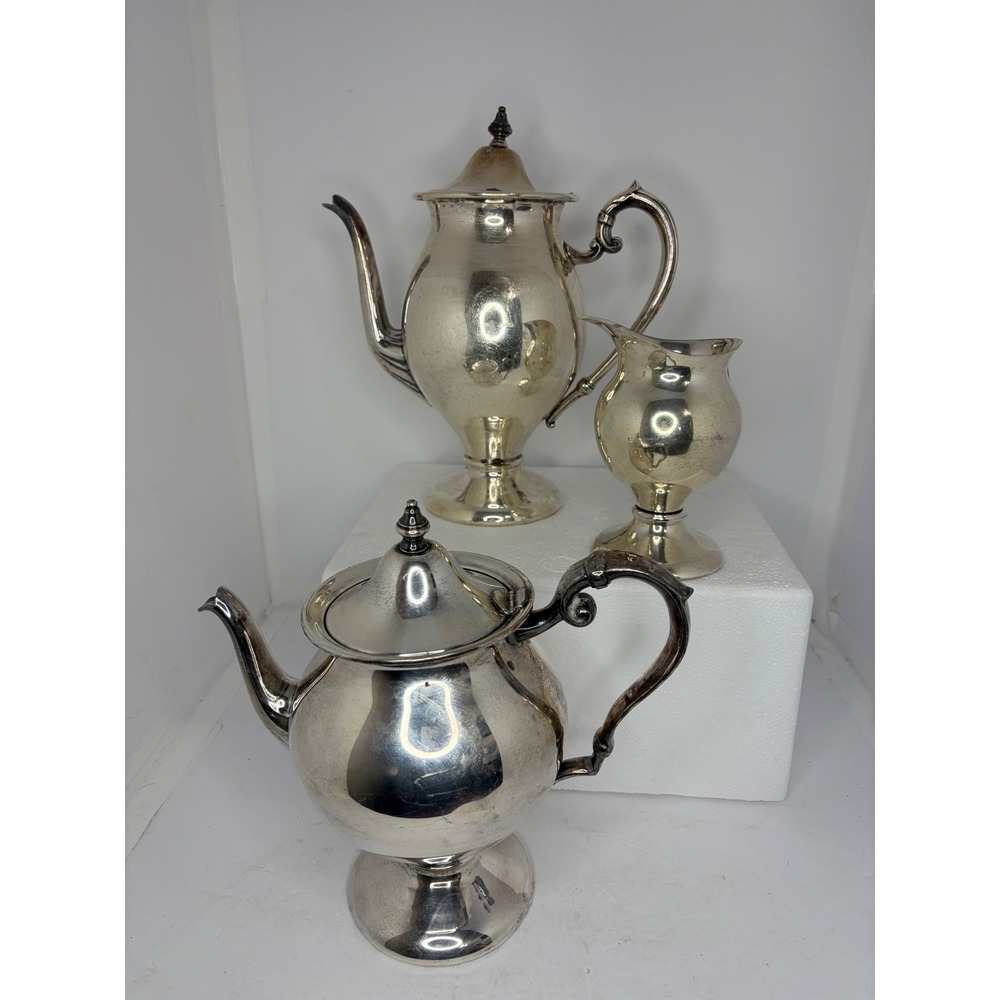 Sheridan Silver on Copper Tea Coffee Set 3 Piece Vintage Silverplate Service
